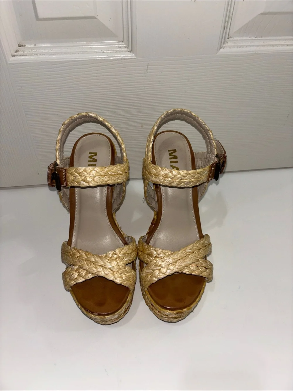 MIA Natural Braided Espadrille Wedge Sandals